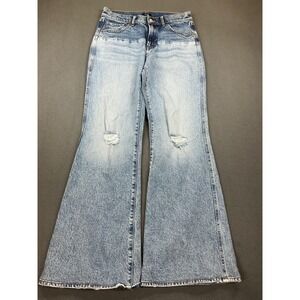 Express 70s Flare Jeans Womens 6R Light Wash High Rise Distressed Stretch Denim